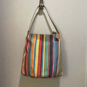 Lancel colorful striped woman’s bucket bag